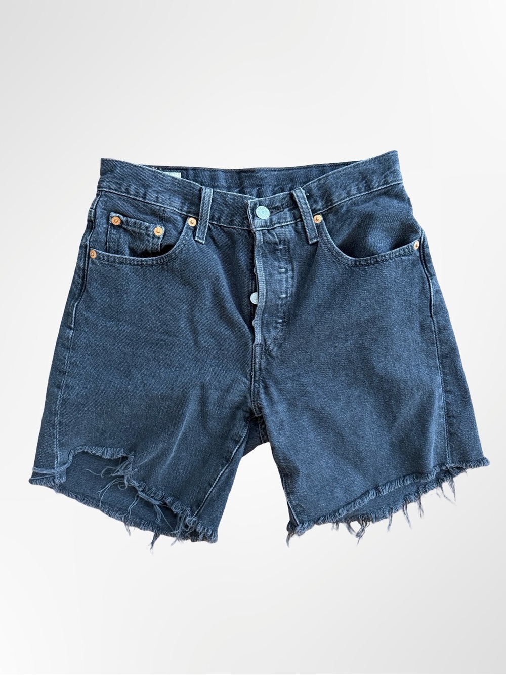 Levi’s 501’s Washed Black Distressed Denim Shorts - Women